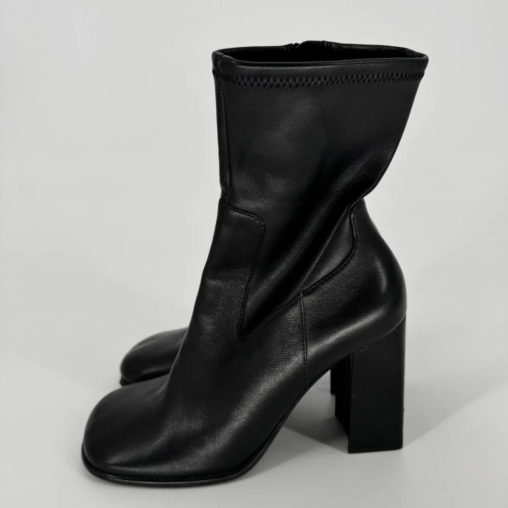 Mango MNG Black Boots Women's Size 6.5‎ EU 37 Chunky Heeled Round Toe Ankle